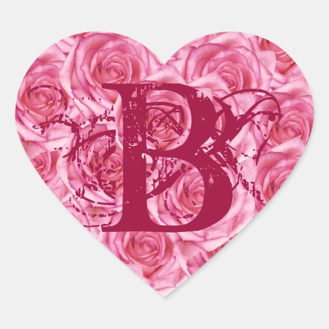 Monogram Letter B Pink Roses Sticker (Front)