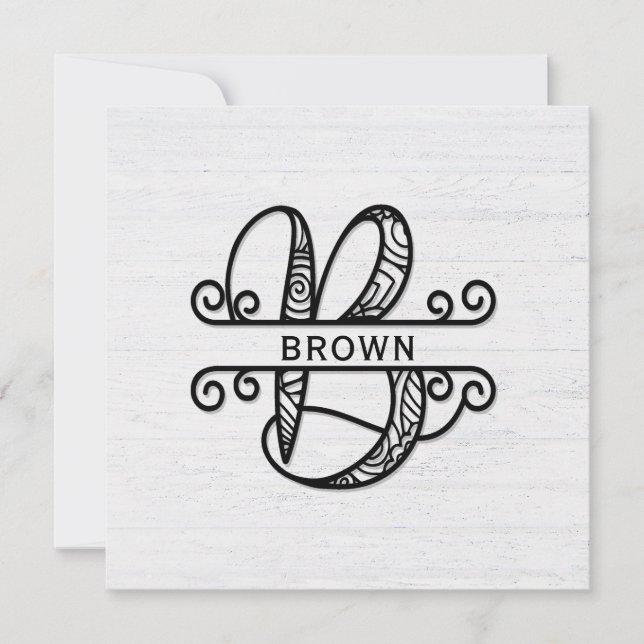 Monogram Letter B with Family Name  Card (Front)