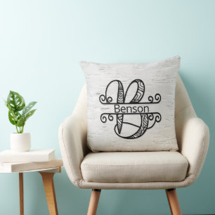 Monogram Letter B with Family Name Cushion