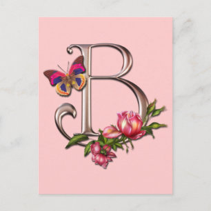 MONOGRAM LETTER B WITH ROSES AND BUTTERFLY POSTCARD