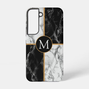 Monogram Letter Black White and Marble Stone Samsung Galaxy Case