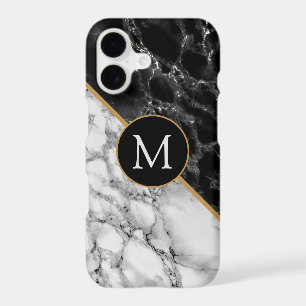 Monogram Letter Black White Marble Personalised