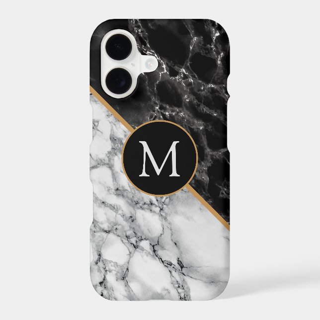 Monogram Letter Black White Marble Personalised (Back)