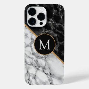 Monogram Letter Black White Marble Personalised iPhone 14 Pro Max Case
