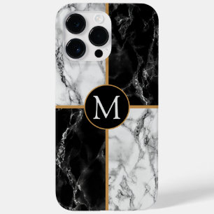 Monogram Letter Black White Marble Stone Design Case-Mate iPhone 14 Pro Max Case