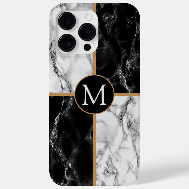 Monogram Letter Black White Marble Stone Design Case-Mate iPhone Case (Back)
