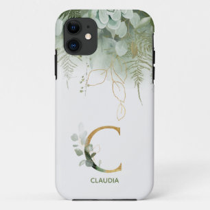 Monogram Letter C Elegant Greenery iPhone 11 Case