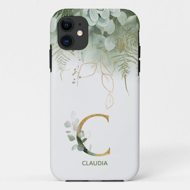Monogram Letter C Elegant Greenery Case-Mate iPhone Case (Back)