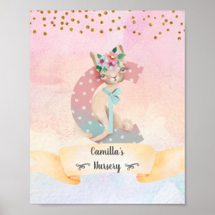 Monogram Letter C Fashion Cat Baby Girl Nursery Poster