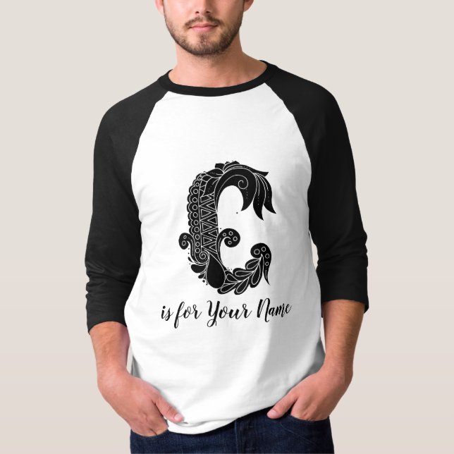Monogram Letter C Personalised Name T-Shirt (Front)