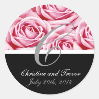 Monogram Letter C Pink Roses Sticker