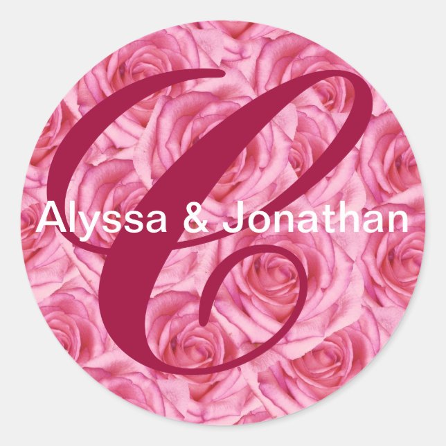 Monogram Letter C Pink Roses Sticker (Front)