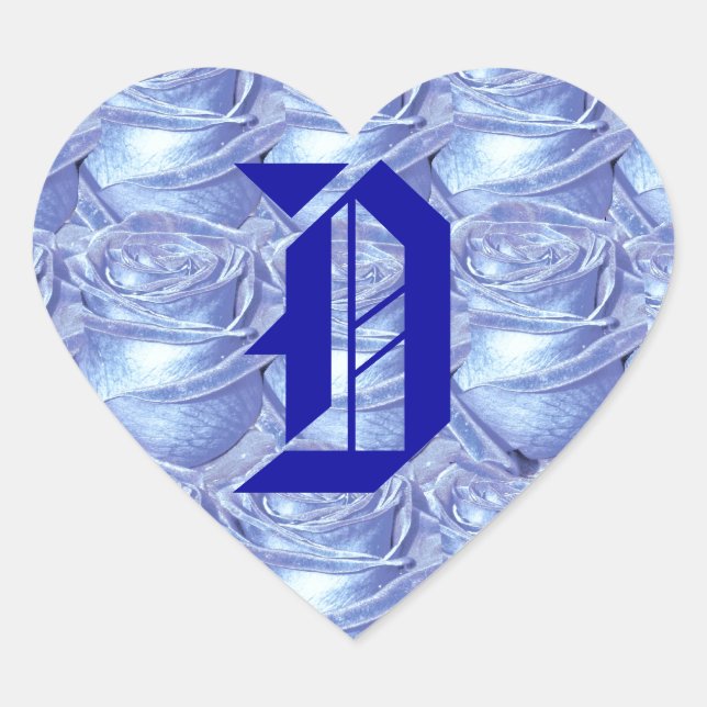 Monogram Letter D Blue Roses Sticker (Front)