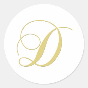 Monogram Letter D Golden Single Classic Round Sticker