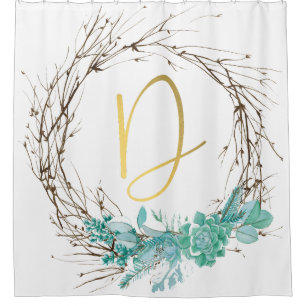 Monogram letter D in wreath Shower Curtain
