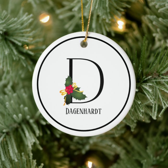 Monogram Letter D Personalised Christmas Ceramic Ornament (Tree)