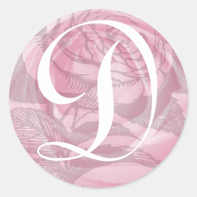 Monogram Letter D Pink Roses Sticker (Front)