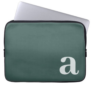 Monogram Letter Dark Green Minimalist Laptop Sleeve