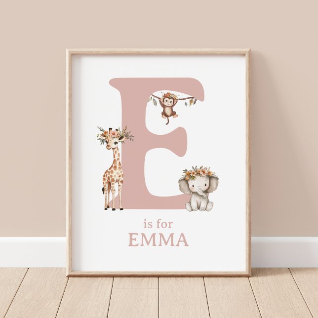 Monogram Letter E Boho Jungle Theme Nursery Wall Poster (Creator Uploaded)
