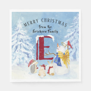 Monogram Letter E Christmas Snowman Angel Woodland Napkin