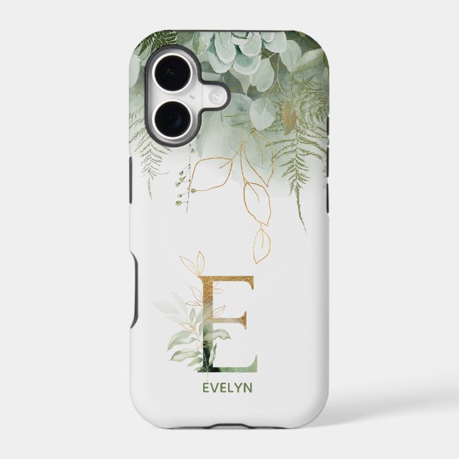 Monogram Letter E Greenery Case-Mate iPhone Case (Back)