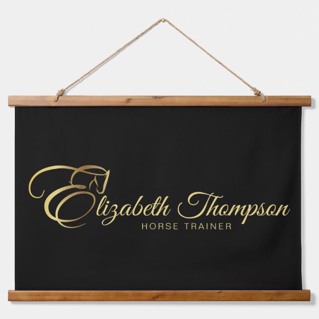 Monogram Letter E Horse in gold colour Hanging Tapestry (Front)