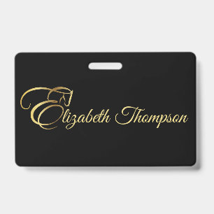Monogram Letter E Horse in gold colour ID Badge