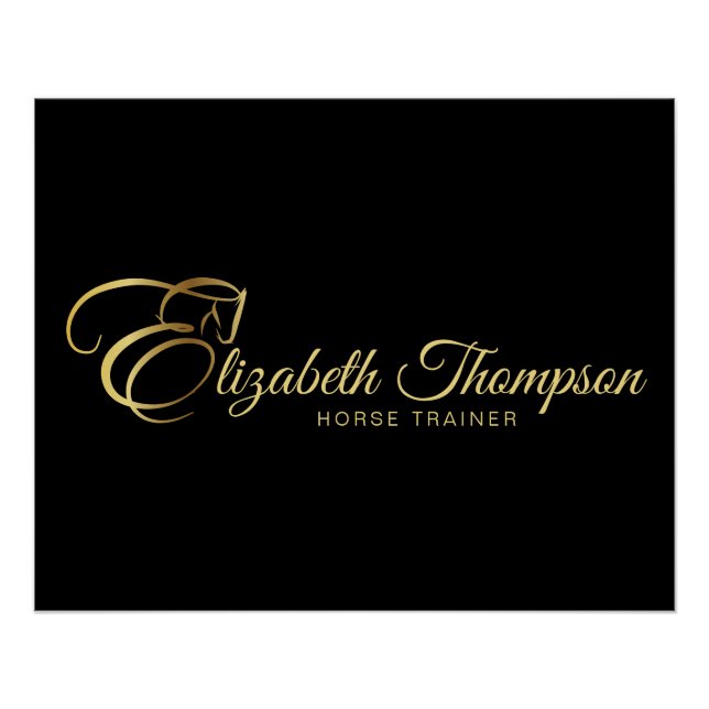 Monogram Letter E Horse in gold colour Poster (Front)
