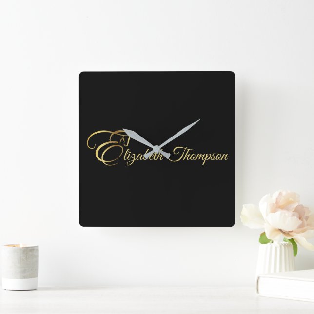 Monogram Letter E Horse in gold colour Square Wall Clock (Home)