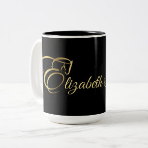 Monogram Letter E Horse in gold colour Two-Tone Coffee Mug