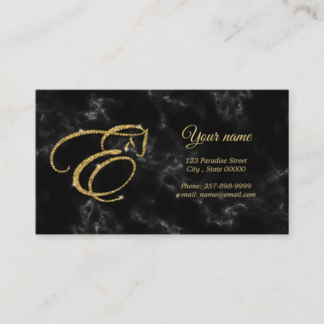 Monogram Letter E Horse in gold glitter Business Card (Front)
