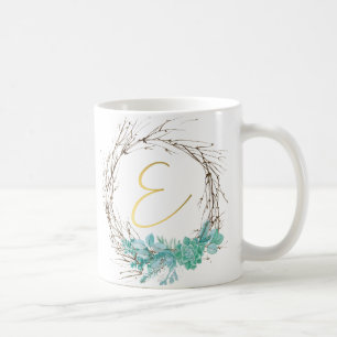 Monogram letter E in wreath Coffee Mug