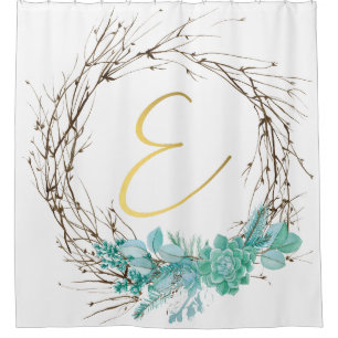 Monogram letter E in wreath Shower Curtain