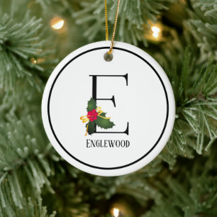 Monogram Letter E Personalised Christmas Ceramic Ornament