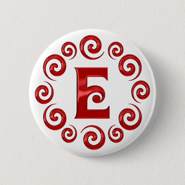 Monogram Letter E Red 6 Cm Round Badge (Front)