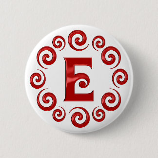 Monogram Letter E Red 6 Cm Round Badge