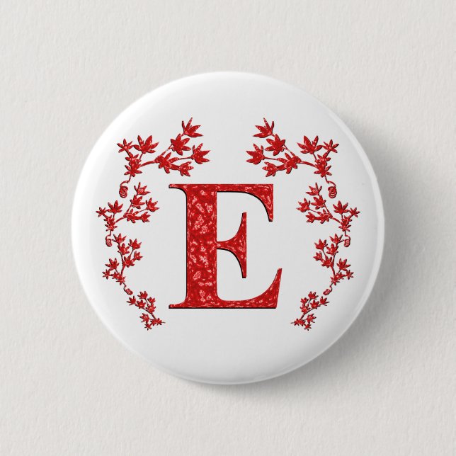 Monogram Letter E Red Leaves 6 Cm Round Badge (Front)
