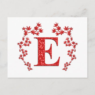 Monogram Letter E Red Leaves Postcard