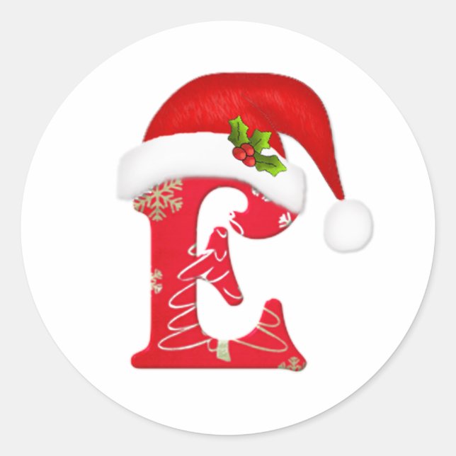 Monogram letter E, Santa hat Christmas  Sticker (Front)