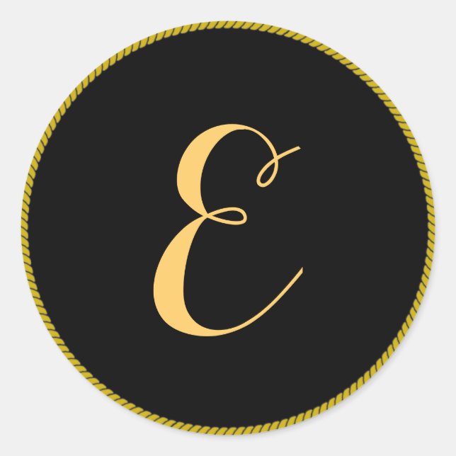 Monogram letter E script Gold-Colour Classic Round Sticker (Front)