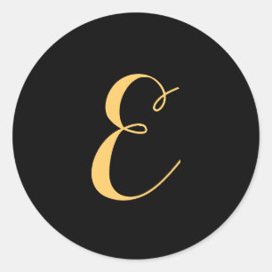 Monogram letter E script Gold-Colour Classic Round Sticker