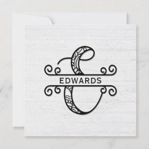 Monogram Letter E with Family Name Card