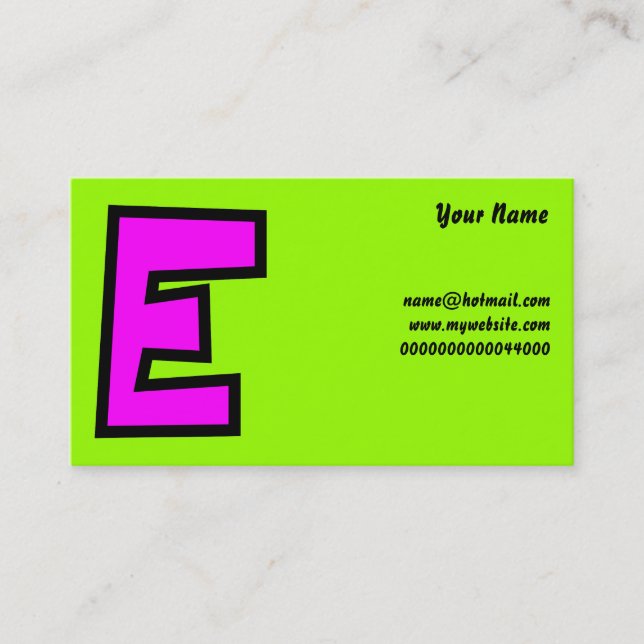 Monogram Letter E, Your Name, Business Card (Front)
