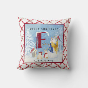Monogram Letter F Adorable Angel Snowman Forest Cushion