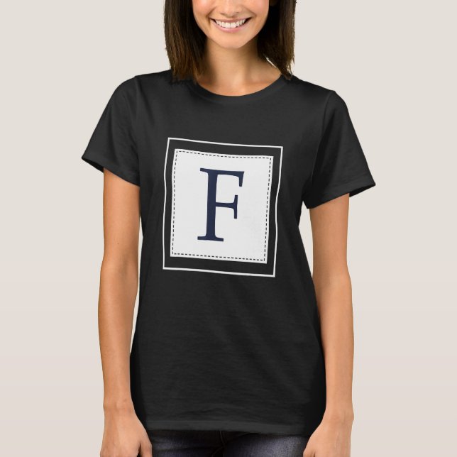 Monogram Letter F Alphabet F Initial Navy Blue T-Shirt (Front)