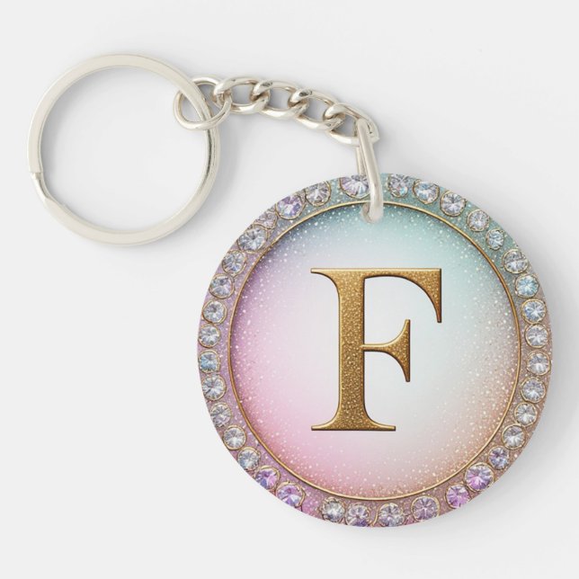Monogram Letter F Birthday Gift For Her Key Ring (Front)