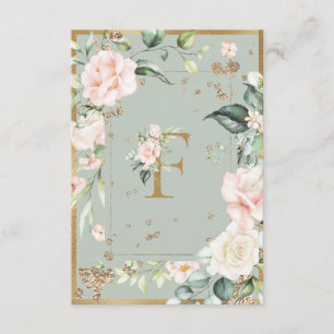 Monogram Letter F Elegant Green Floral Roses  Thank You Card