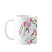 Monogram Letter F Purple & White with flowers  