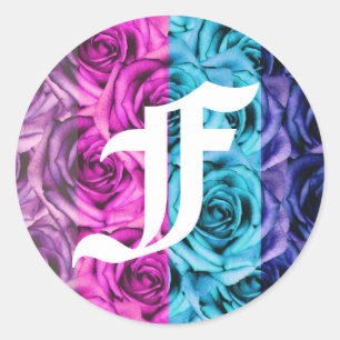 Monogram Letter F Roses Multi Colour Sticker