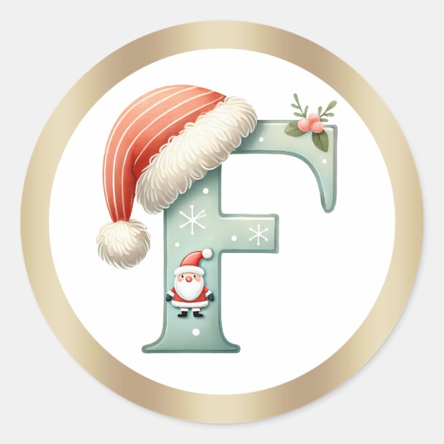 Monogram letter F, Santa hat Christmas  Sticker (Front)